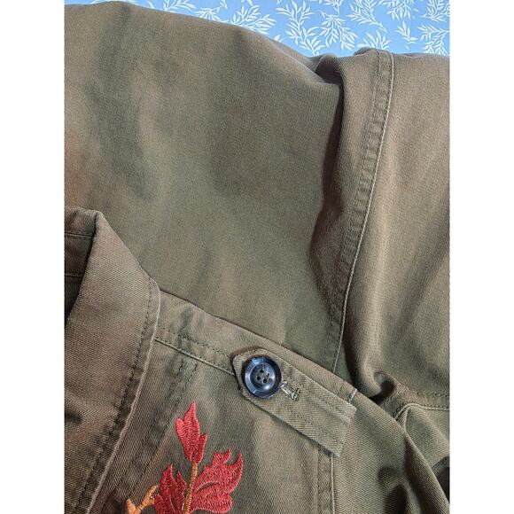Umgee Womens Sz L Olive Green Floral Embroidered Pockets Barn Chore Coat - Picture 6 of 12